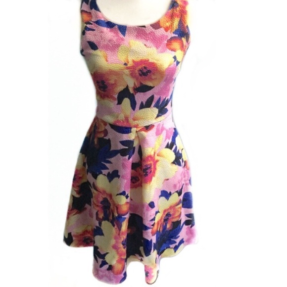 Everly Dresses & Skirts - EVERLY Pink Floral Dress Fit Flare Small NWT Sleeveless Barbiecore Easter Spring